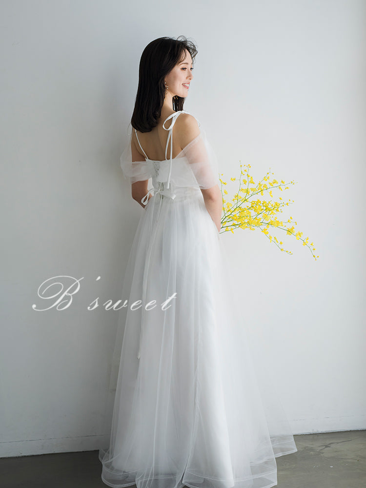 【wd368ls】くるみボタンオフショルキャミドレス Aライン