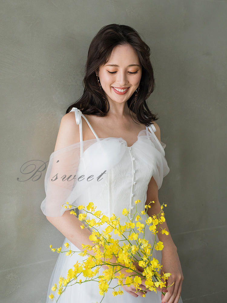 【wd368ls】くるみボタンオフショルキャミドレス Aライン