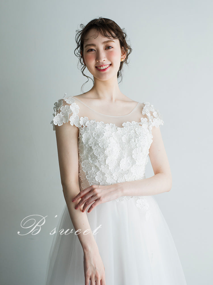 【wd376jj】フラワーモチーフチュールドレス プリンセスライン