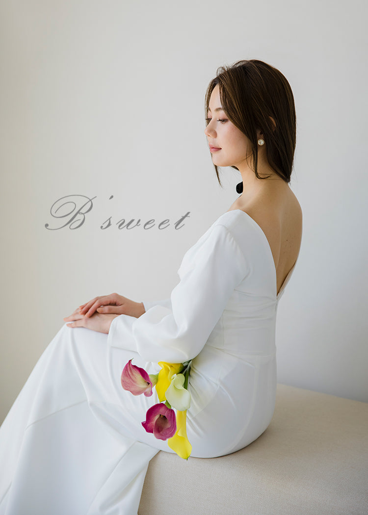 【wd382ls】プランジングネックロングスリーブドレス 2カラー マーメイドライン