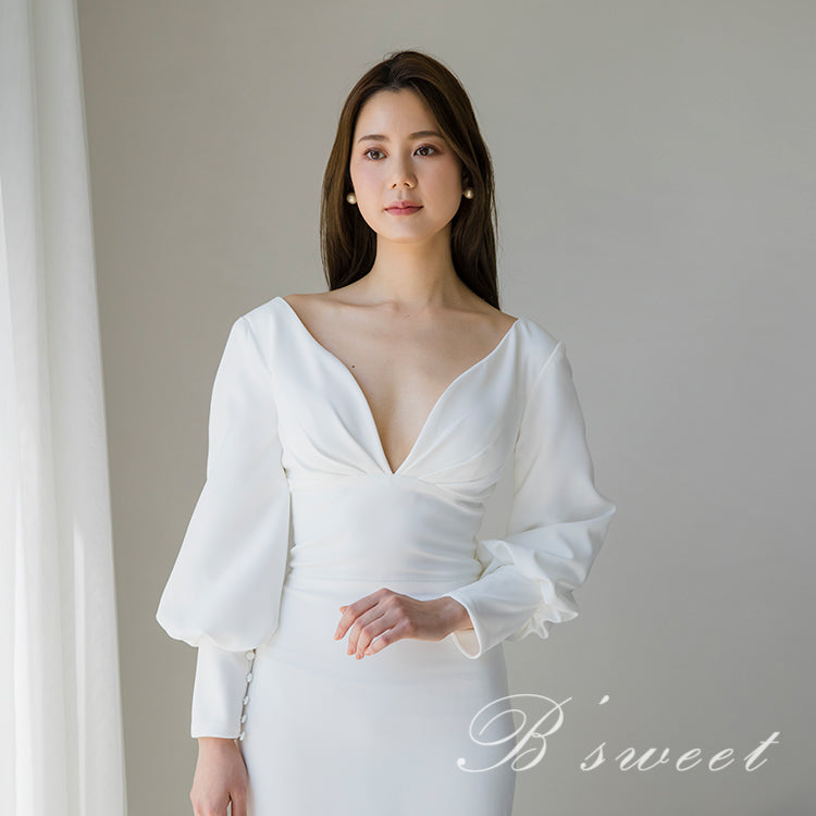 【wd382ls】プランジングネックロングスリーブドレス 2カラー マーメイドライン