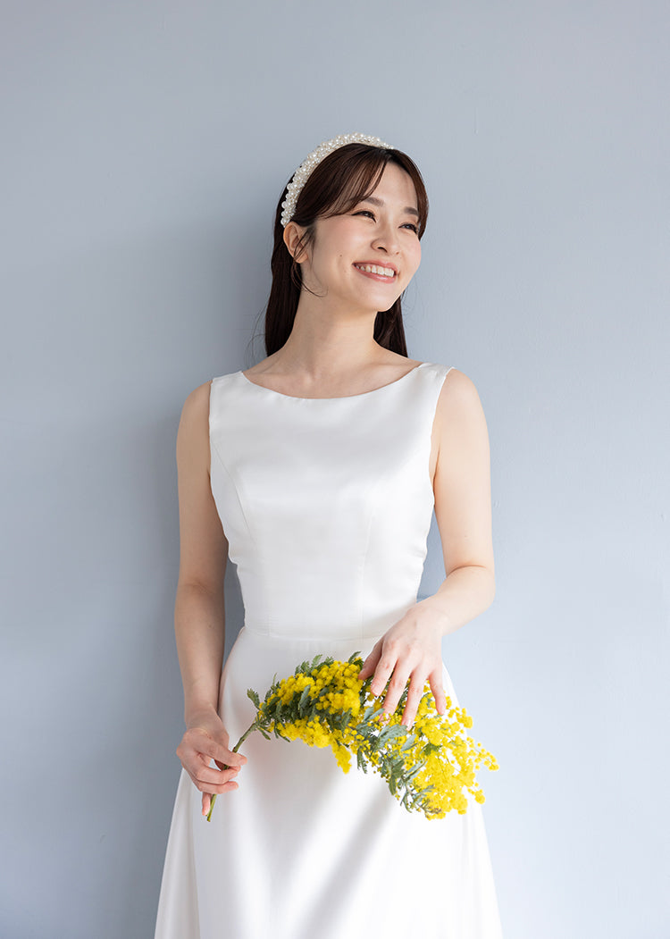 【wd484ls】ノースリーブバックデザインサテンドレス Aライン