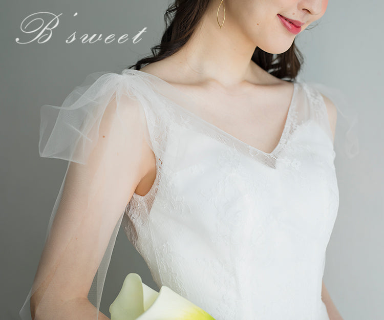 【wd510ls】ショルダーリボンVネックレースドレス Aライン