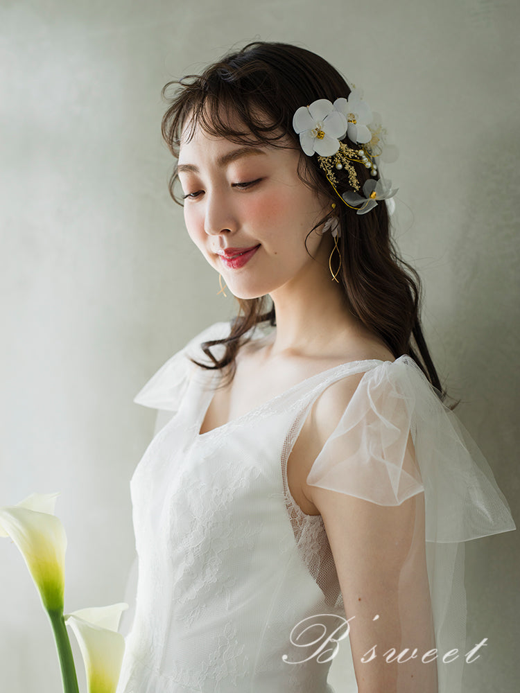 【wd510ls】ショルダーリボンVネックレースドレス Aライン