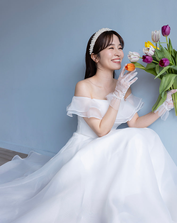 【wd515ls】オフショルオーガーンジーシアードレス Aライン