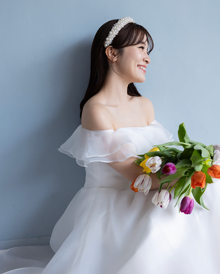 【wd515ls】オフショルオーガーンジーシアードレス Aライン