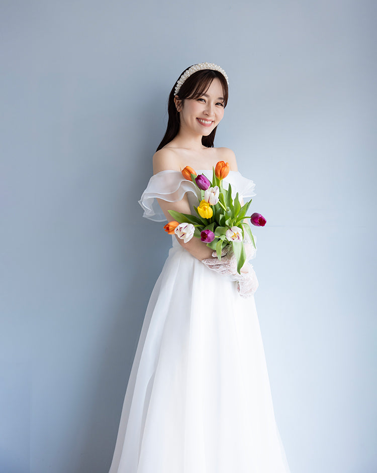 【wd515ls】オフショルオーガーンジーシアードレス Aライン