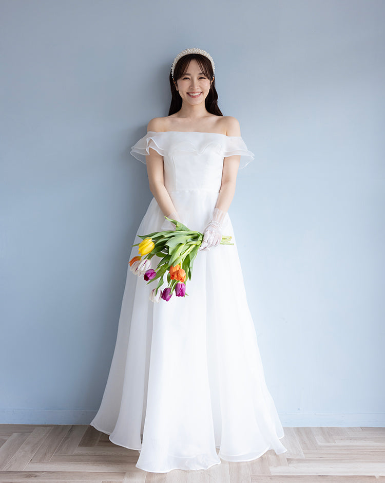 【wd515ls】オフショルオーガーンジーシアードレス Aライン