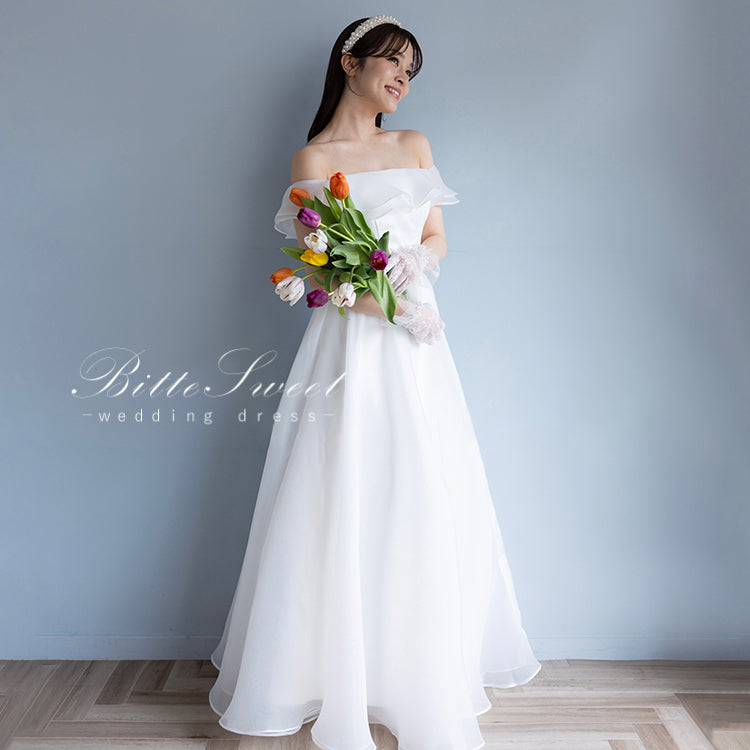 【wd515ls】オフショルオーガーンジーシアードレス Aライン