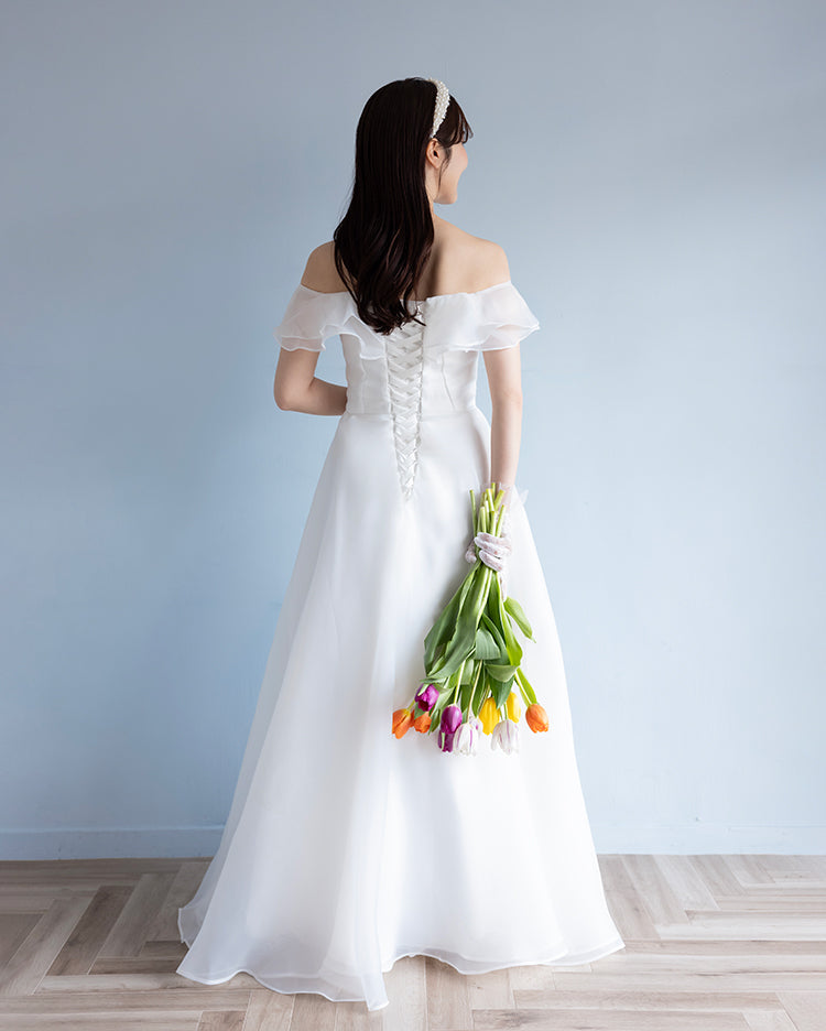 【wd515ls】オフショルオーガーンジーシアードレス Aライン