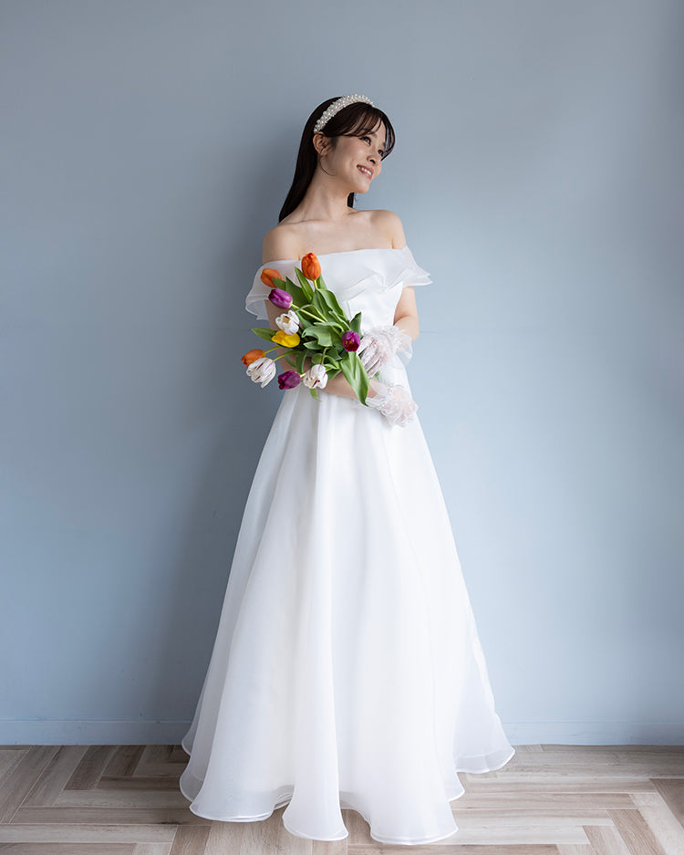 【wd515ls】オフショルオーガーンジーシアードレス Aライン