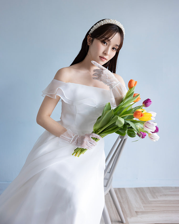 【wd515ls】オフショルオーガーンジーシアードレス Aライン