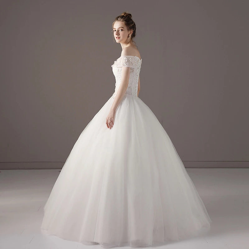 【wd52m】 オフショルダーフラワー刺繍ドレス プリンセスライン