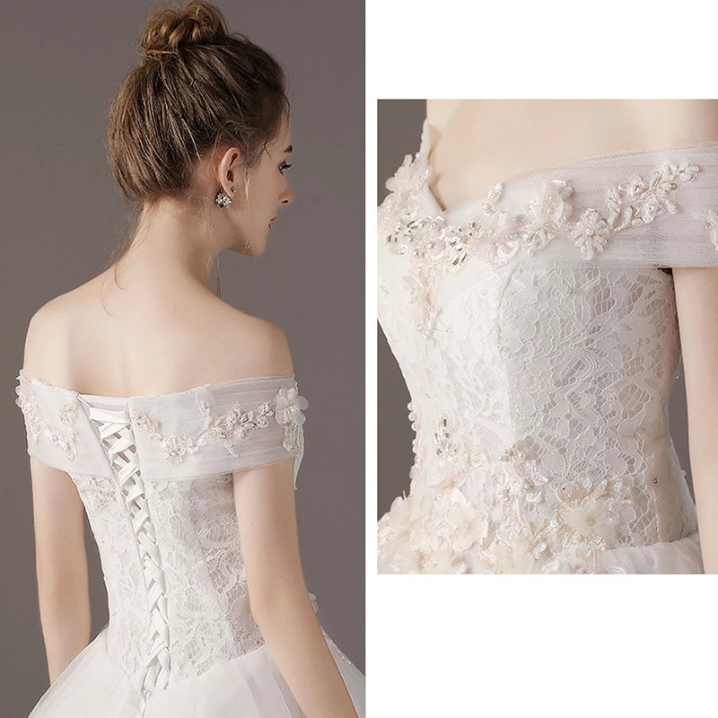 【wd52m】 オフショルダーフラワー刺繍ドレス プリンセスライン