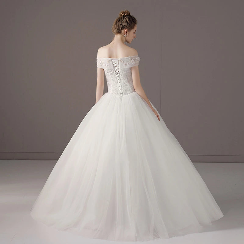 【wd52m】 オフショルダーフラワー刺繍ドレス プリンセスライン