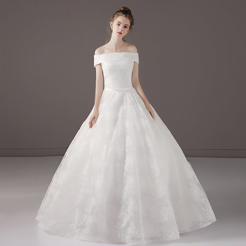 オフショルダー花柄Aラインドレス