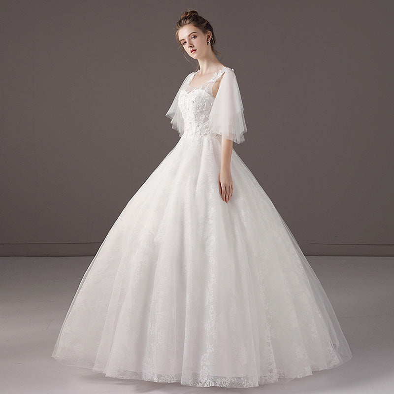 【wd56m】 フレアスリーブチュール刺繍ドレス プリンセスライン