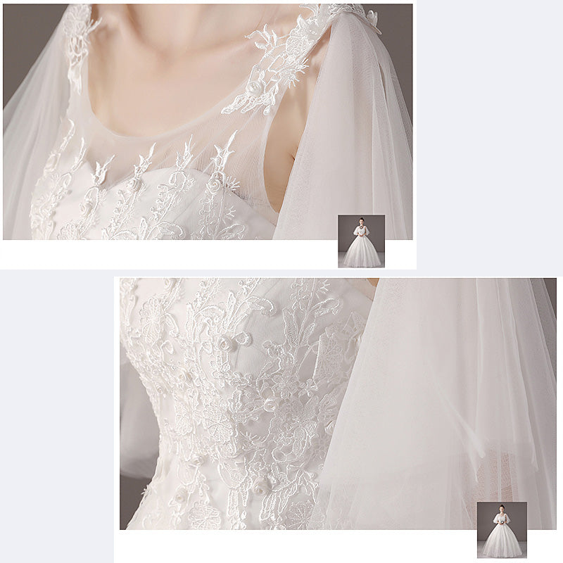 【wd56m】 フレアスリーブチュール刺繍ドレス プリンセスライン