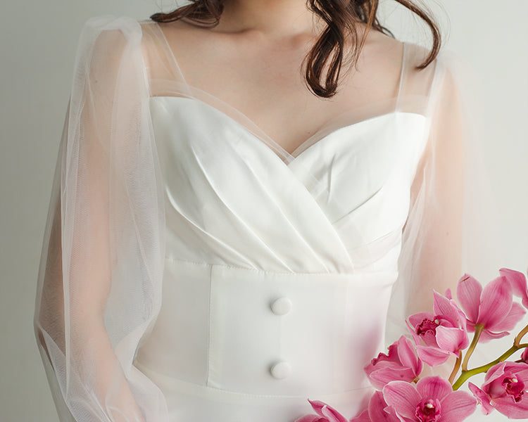 【wd599ls】シアーロングスリーブハートカットボタンドレス スレンダー