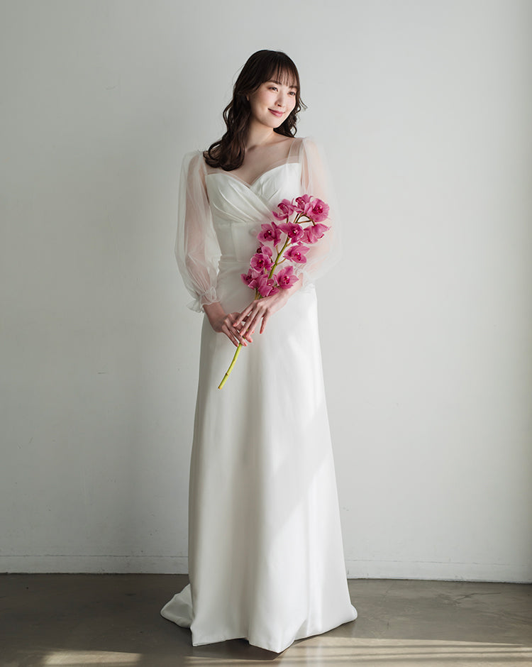 【wd599ls】シアーロングスリーブハートカットボタンドレス スレンダー