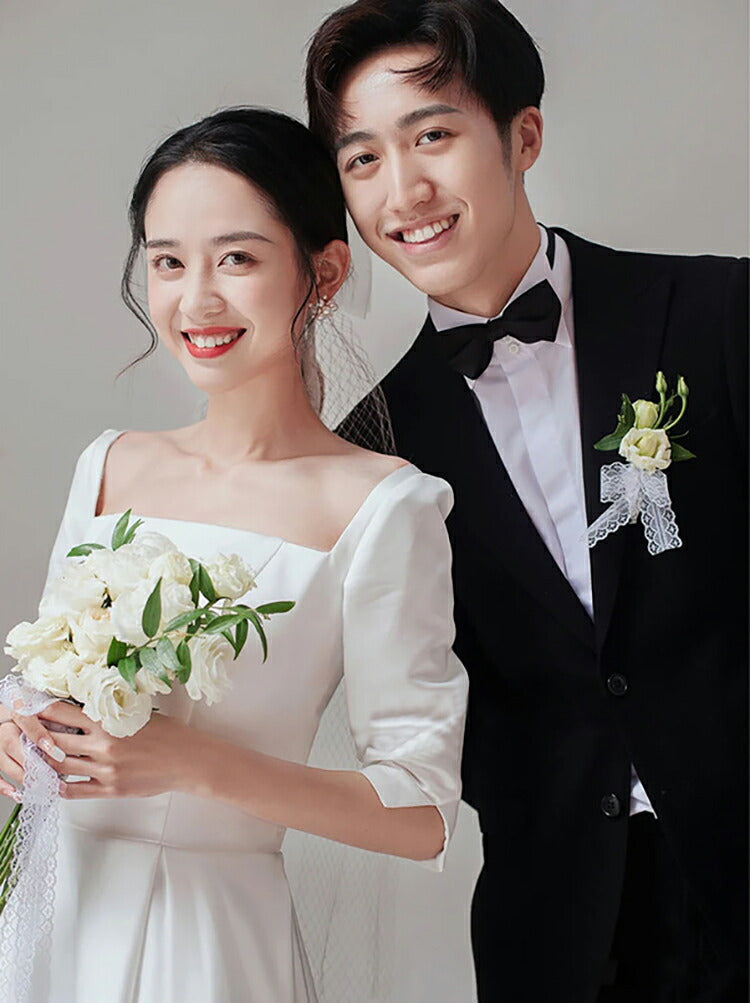 【wd631ls】スクエアネックハーフスリーブAラインドレス