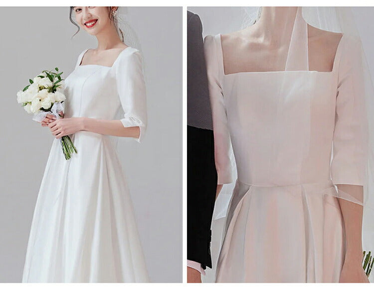 【wd631ls】スクエアネックハーフスリーブAラインドレス