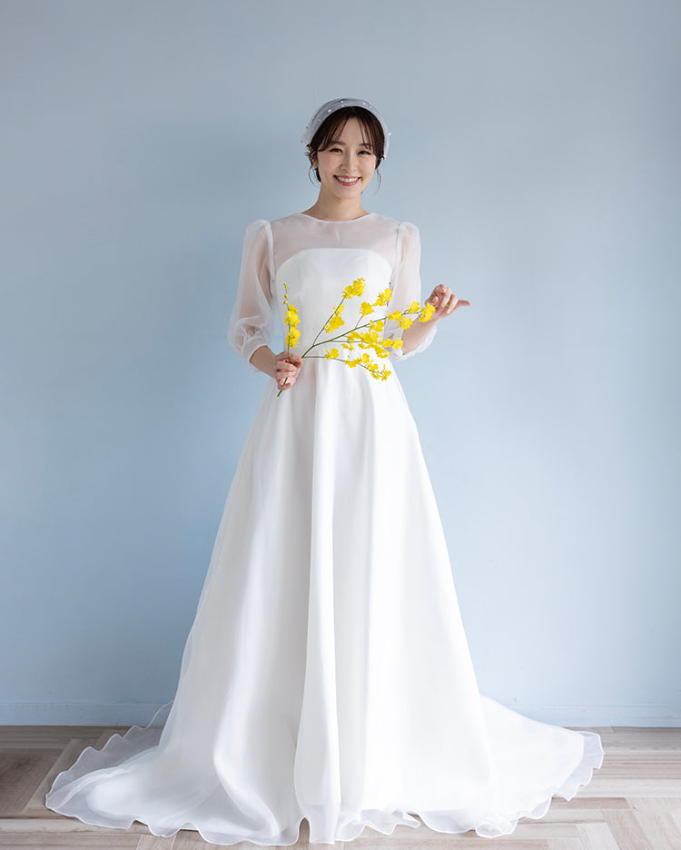 【wd633ls】シアーパフスリーブドッキングドレス Aライン