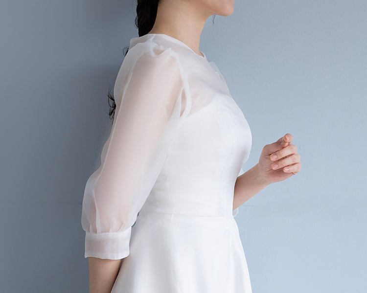 【wd633ls】シアーパフスリーブドッキングドレス Aライン