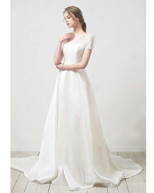 【wd633ls】シアーパフスリーブドッキングドレス Aライン