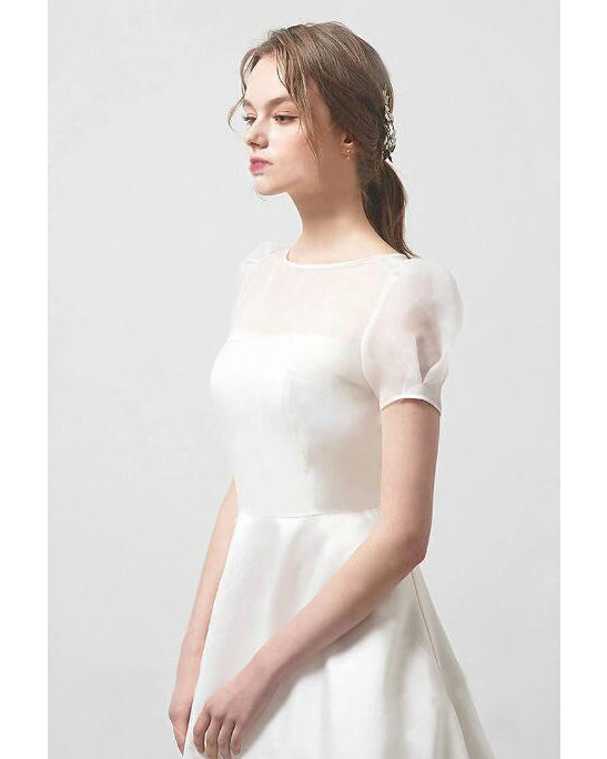 【wd633ls】シアーパフスリーブドッキングドレス Aライン