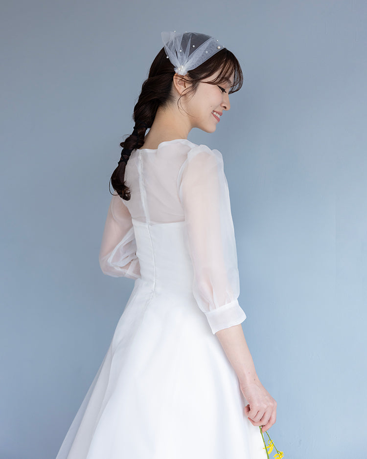 【wd633ls】シアーパフスリーブドッキングドレス Aライン