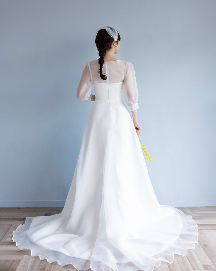 【wd633ls】シアーパフスリーブドッキングドレス Aライン