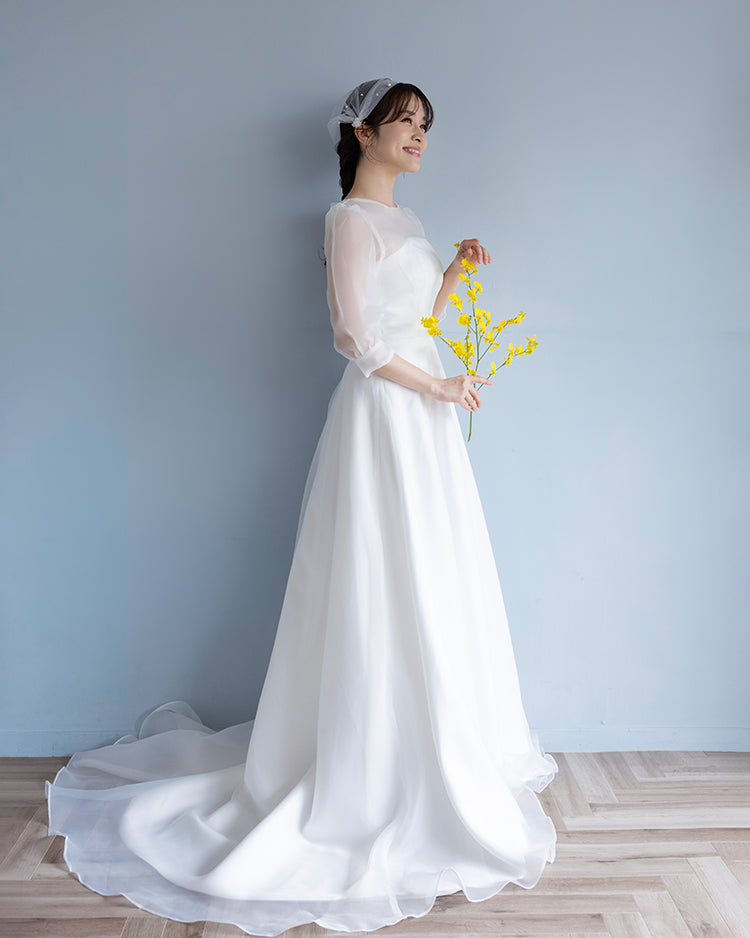 【wd633ls】シアーパフスリーブドッキングドレス Aライン