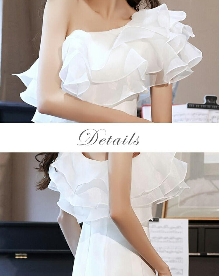 【wd648mi】ワンショルダーフリルソフトマーメイドドレス