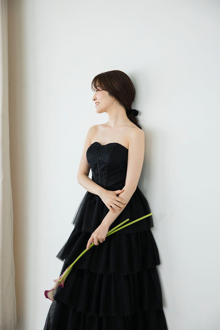 【wd651vt】選べる2スタイル レースティアードスカートブラックドレス