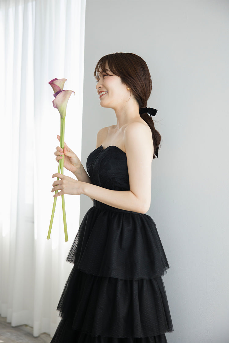 【wd651vt】選べる2スタイル レースティアードスカートブラックドレス