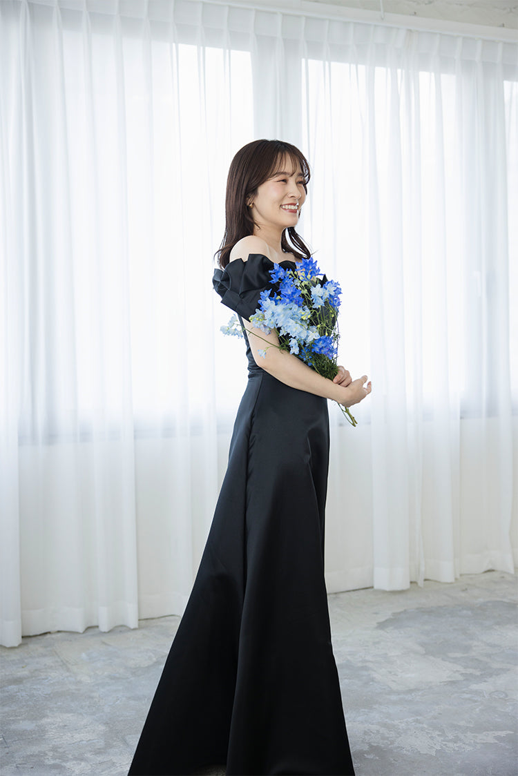 【wd674jx】サテンオフショルリボンドレス Aライン