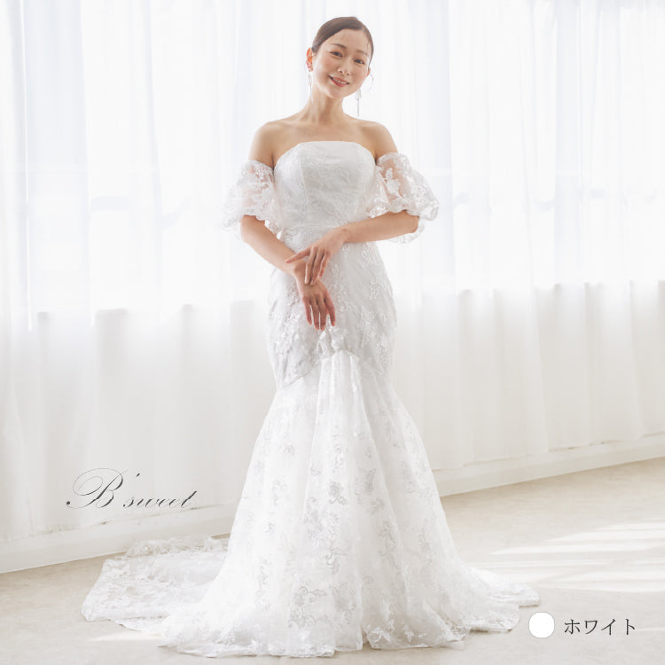 【wd677ls】2wayスリーブマーメイド総レースドレス