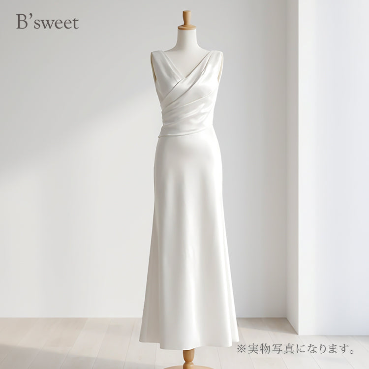 【wd678sr】バックドレープスリットドレス スレンダーライン