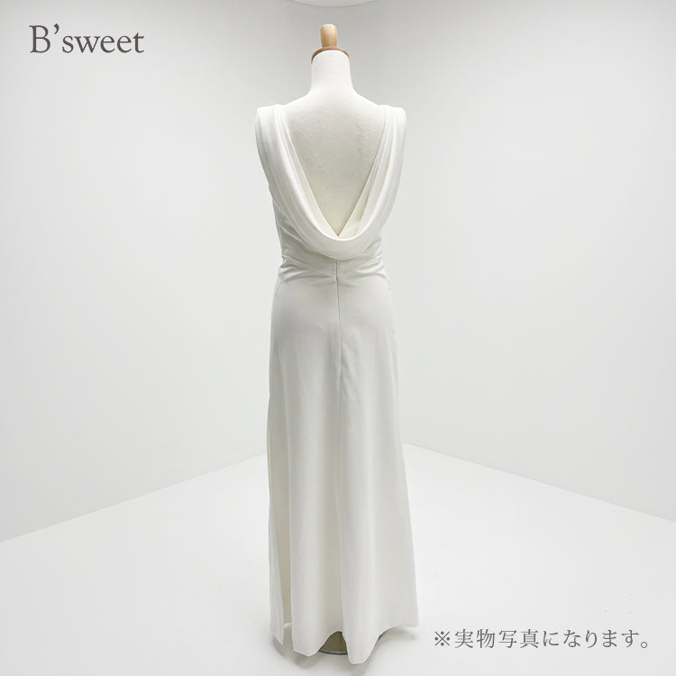 【wd678sr】バックドレープスリットドレス スレンダーライン