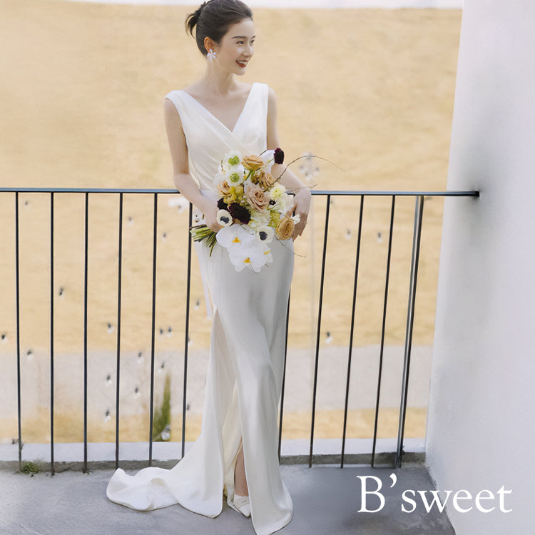 【wd678sr】バックドレープスリットドレス スレンダーライン