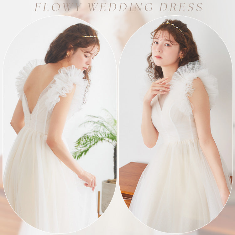 【wd682yj】ドット柄チュールデザインドレス Aライン