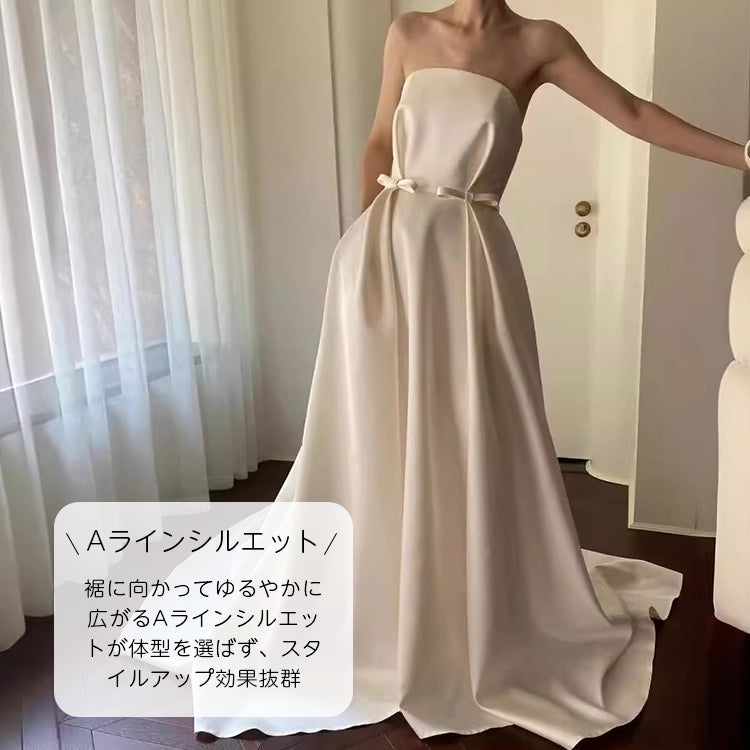 【wd684yj】ウエストリボンAラインドレス