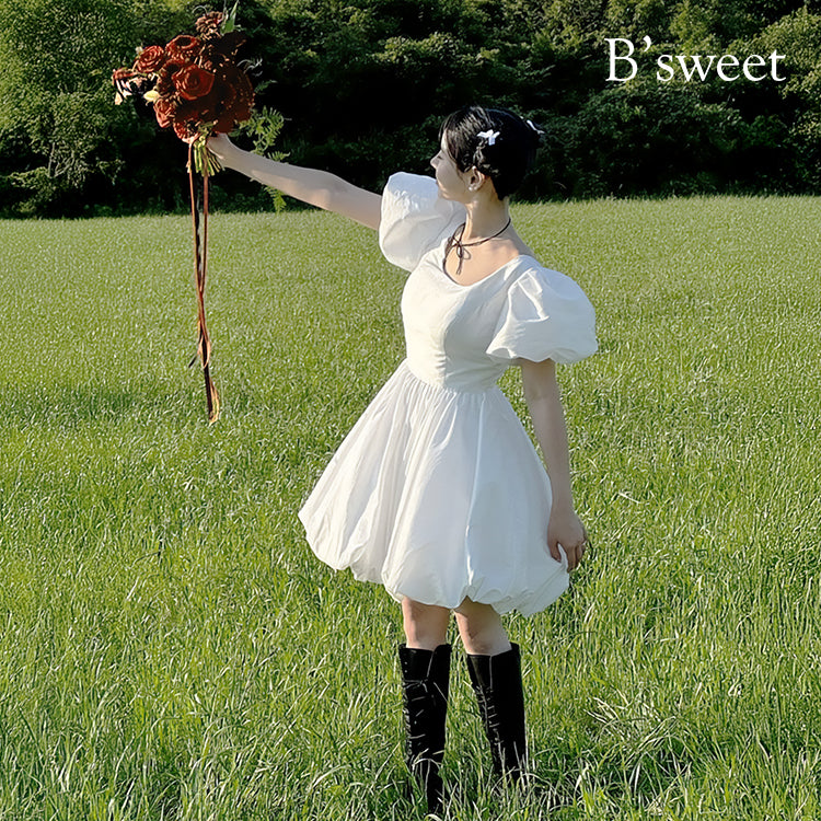 【wd693jx】パフスリーブ バルーンドレス