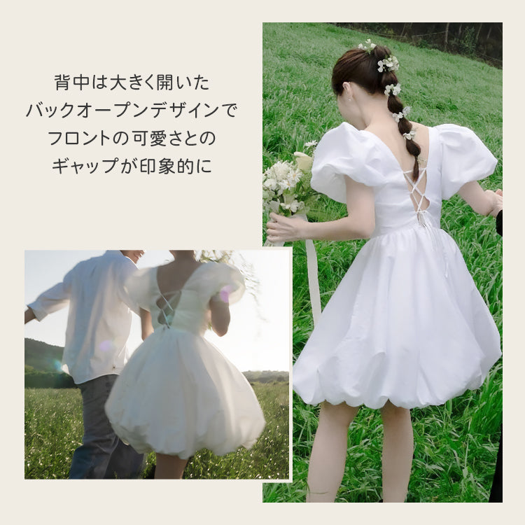 【wd693jx】パフスリーブ バルーンドレス