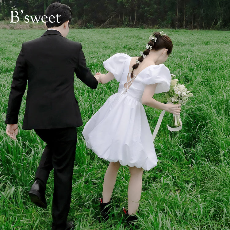 【wd693jx】パフスリーブ バルーンドレス