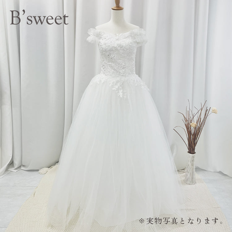 【wd700sf】レースオフショルダーウェディングドレス プリンセスライン