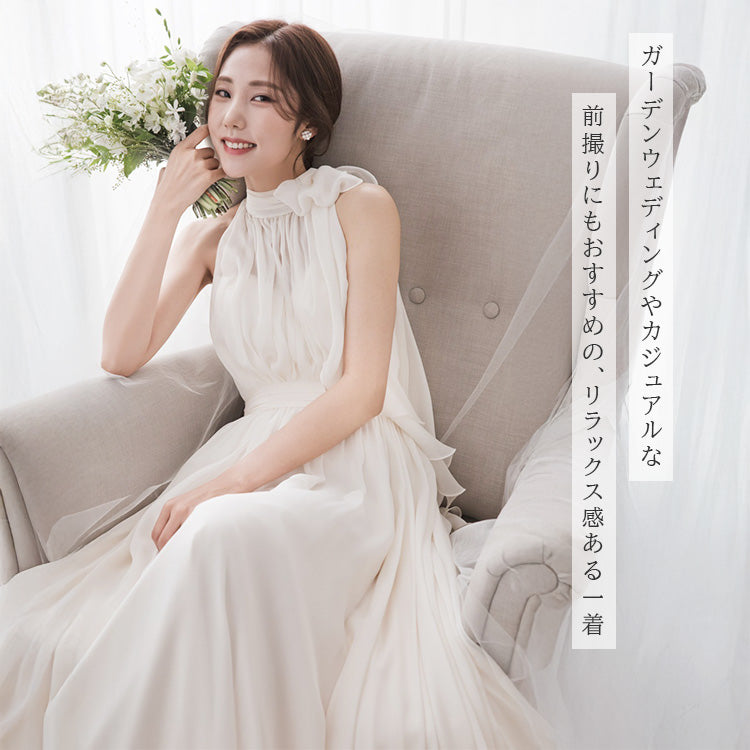 【wd708yj】ホルターネックリボンドレス Aライン