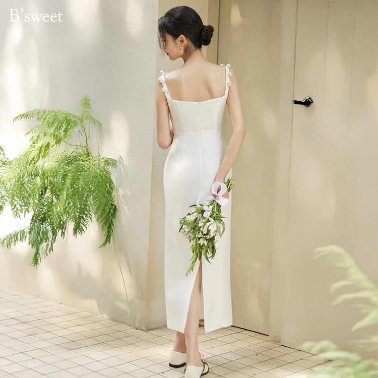 【wd714sr】パールストラップキャミソールドレス スレンダーライン