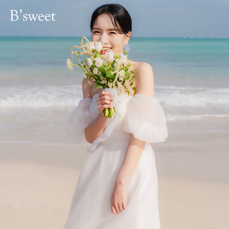 【wd717jx】オーガンジーオフショルダードレス Aライン